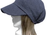 つば広キャスケット◆デニム調 鹿の子織コットンニット／杢ネイビー　◇紫外線対策・ゆったりサイズ・小顔効果・オールシーズン着用◇