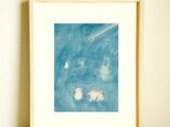 原画「雪だるまと白い犬」※木製額縁入り（インチサイズ）水彩・イラスト・北欧インテリア・犬の絵・送料無料