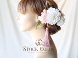 ダリアと八重桜のヘッドドレス ヘアアクセサリー(ホワイト)＊結婚式 成人式 ウェディング 前撮り 髪飾りの画像