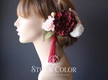 ダリアと八重桜のヘッドドレス ヘアアクセサリー(深紅レッド)＊結婚式 成人式 ウェディング 前撮り 髪飾りの画像