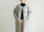 ★イタリア製生地★毎日着たい ノーカラーコート　ヘリンボーン織り生地　　201210-9