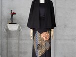 着物リメイク　黒留　巻きスカートと着物ジャケット風のセットアップ　L〜　フリーサイズ  kimonoの画像