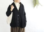 ふんわり軽いリアルモヘア 手編みジャケット 襟付きニットカーディガン （ブラック）npcl04