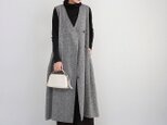 【SALE！！】ロングジレ レイヤードスタイル ツイード風 ワンピース　グレー　0554Greyの画像