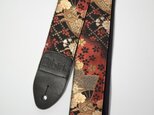 桜と扇 帆布ギターストラップ(紅)京都金襴