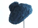 羊毛100% アラン模様ニット帽 大人のポンポンウールキャップ フリース付き（ダックブルー）の画像