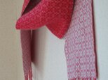 手織りカシミアマフラー・・ローズピンク×水色の画像