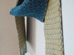 手織りカシミアマフラー・・青緑×からしの画像