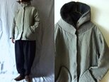 【受注制作】スレートグレー/天日干し40リネン×チャコールグレーボア あったか衿ジャンパーの画像
