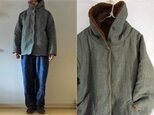 【g様専用ページ】グレーカーキ天日干し25リネン×茶ボア あったか衿ジャンパー の画像