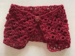 ウール100%  かぎ針編みの赤いティペット　マフラー　付け襟　編み物　ショート丈　ネックウォーマーの画像