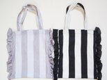 French linen big stripe frill tote bagの画像