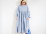 Organic cotton stripe gather one-piece BLUEの画像