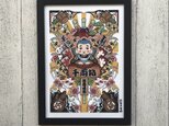 尾九 吉祥画 縁起熊手 イラスト 諸願成就 福助 A4サイズ フレーム付きの画像