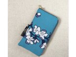 スマホポーチ メガネケース ペンケース ターコイズと白い花