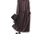 ★サンプルセール　1点のみ★お洒落に仕立てるレトロストライプロングワンピース　191017-2