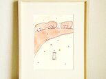 原画「桜の季節」木製額縁入り（八つ切りサイズ）水彩・イラスト・桜・犬・インテリアアート・送料無料