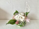 音符の花カゴ オフホワイト ピンクリボン