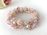 桜色 の ビーズボール ビジュー クロッシェ シュシュ ピンク ヘアゴム まとめ髪 春 パステルカラー ペール