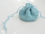 ばあば作、細かいリフ編みのちびぽて巾着（銀波・KPPRH2）