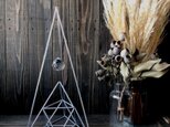 ヒンメリ「ピラミッドの上に浮かぶ満月」大サイズ オーナメント サンキャッチャー　幾何学オブジェ　シルバー　クリスマスオーナメント