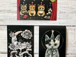オリジナルポストカード３枚セット 「月のベッドで眠る頃太陽は雲の奥で輝く」「魔法猫ににこ」「見習い魔法使い」★ 猫 星月猫の画像