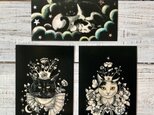 オリジナルポストカード３枚セット 「KING」「Queen」「夢の続きを」★ 猫 星月猫 アートの画像