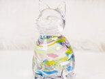 【虹】ねこ・癒されるガラスの置物・お座り猫さん・ネコの置物の画像