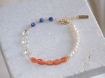 Orange sunstone bracelet：天然石ブレスレット 淡水パール×サンストーン×グリーンアメジストの画像