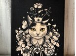 星月猫★アート「Queen」絵画 木製パネル貼り SMサイズ複製画「004」猫の画像