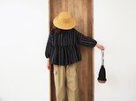 Llinen stripe gather blouse BLACKの画像