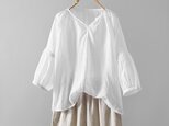 涼しげな大人可愛いリネンブラウス　7分袖　麻100%　230606-1