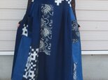 古布リメイク　藍染フレンチスリーブワンピース　ゆったりサイズ　着物リメイク　久留米絣　の画像