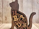 受注制作☆木製☆猫とアルファベット文字の置物☆誕生日オブジェ☆動物・色変更などオーダー可能