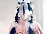 髪飾り　成人式　振袖　卒業式　袴　結婚式　ウェディングヘア　前撮り　ヘッドドレス　オーガンジーリボン　リボンアレンジ♡