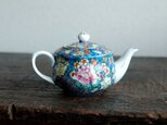 鮮やかな青に花尽くし◆中国産　色絵金彩急須　煎茶茶器　チャイナレトロ　シノワズリ　ブルー　の画像