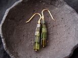 Green Tourmaline Earrings 【K14gf】レクタングルカット・トルマリンピアスの画像