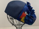 TOPI 着物リメイクのフリルベレー帽（青）の画像