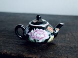 黒にカラフルな花文様◆中国産色絵金彩小ぶり急須　煎茶茶器　チャイナレトロ　シノワズリの画像
