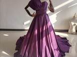豪華！ パーティードレス 紫 ワンショルダー Aライン 前撮り 音楽会 ファスナー トレーン エレガントの画像
