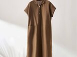 ★新色★派手じゃないのに、映える一枚　コットンリネンワンピース　マルエリワンピース　半袖　コーヒー色　210705-10