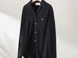シルエットに一目惚れ、お洒落な一着。コットンリネンオープンシャツブラウス 長袖ブラウス　ブラック　230908-2