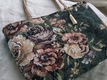 ゴブラン織*ビーズ刺繍*トートバッグ*深緑の画像