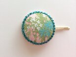 ヴィンテージファブリックのヘアピン  ブルーグリーンフラワー