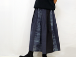 新作☆手織り綿絣ピンタックロングスカート、インディゴイカット、オールシーズンの画像