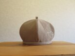 鳥さんの刺繍、ベレー帽　コットンリネン、ブラウンの画像