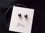 【K14gf】Round Pearl Earrings／Black・ブラックパール スタッドピアスの画像