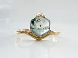 K18　まるで絵画のような　moss agate hexagon ringの画像