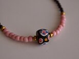 美しい手仕事　ジュエリー　アンティーク蜻蛉玉　 ピンクマサイネックレス tj27t