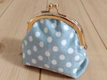 ドット　ミニがま口ポーチ　6.9cm口金　アクセサリーケース　コインケース　ラッピング対応可　水玉　くすみ水色　　550